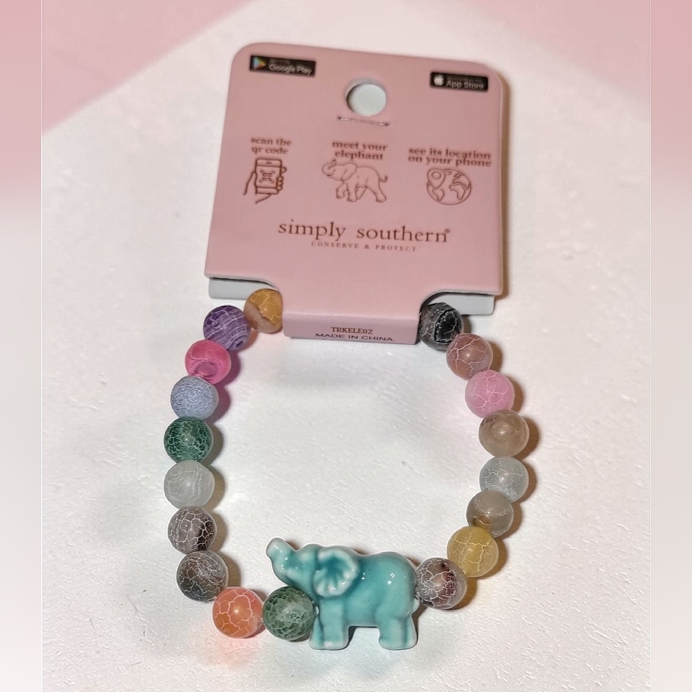 Simply Southern Multi-Color Elephant Tracker Bracelet w/Blue Elephant NWT - Picture 2 of 2